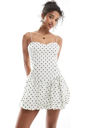 Bershka Puffball mini dress in polka dot-Neutral