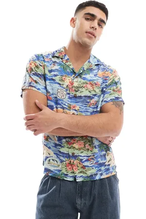 Ralph Lauren Short sleeve revere collar surf scenic print rayon shirt classic fit in