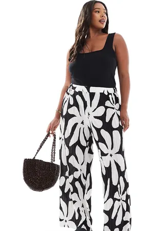 VERO MODA High waist wide leg plisse pants in tropical conversational print