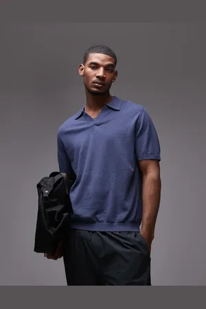 ARKET Cotton linen knitted shirt sleeve polo shirt in