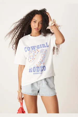Gina Tricot Oversized short sleeve cowgirl rodeo graphic print t-shirt in