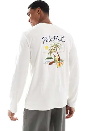 Ralph Lauren Back embroidered logo cotton terry long sleeve t-shirt in -White