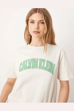 Calvin Klein Calvin Klein varsity logo t-shirt in ecru and mint green-White