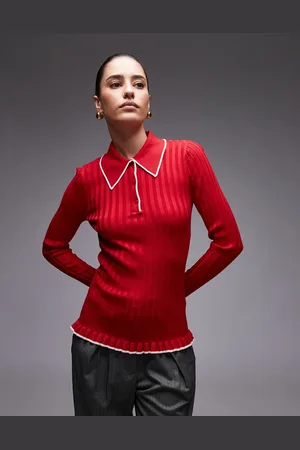 & OTHER STORIES Knitted rib polo top with long sleeves in
