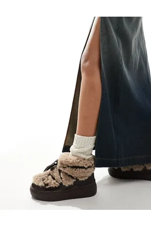 South Beach Fluffy lace up mini boots in brown