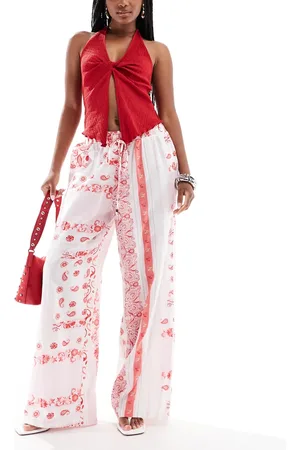 VERO MODA Wide leg resort pants in pink bandana print
