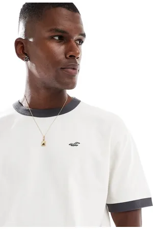 Hollister Icon washed boxy t-shirt with contrast neck seam in -Neutral