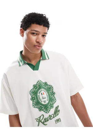 ASOS Oversized polo with city print in off-white