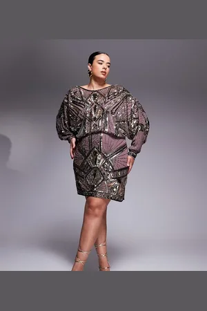 ASOS ASOS DESIGN Curve linear embellished batwing mini dress with cowl back in -Multi