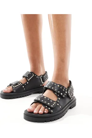 ASOS Fuse chunky sandals with gold hardware in black