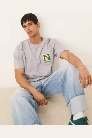 ASOS Boxy oversized t-shirt with chest embroidery in grey