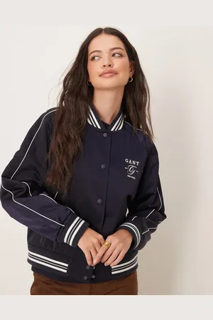 GANT Satin logo varsity bomber jacket in navy