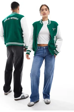 Ralph Lauren Sport capsule unisex small chest logo varsity sweat bomber jacket in mid green / white
