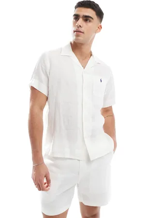 Ralph Lauren Icon logo short sleeve revere collar linen shirt classic oversized fit in (part of a set)