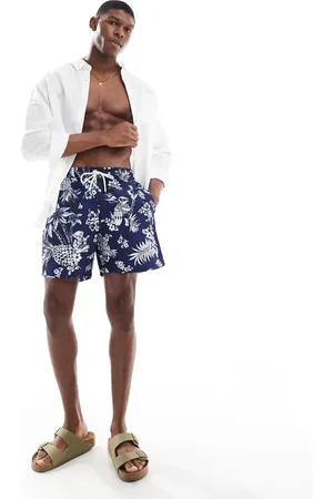 Ralph Lauren Traveler icon logo 2 tone bear print swim shorts classic fit in -Navy