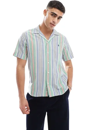 Ralph Lauren Short sleeve icon logo multi stripe shirt classic oversized fit in blue/green