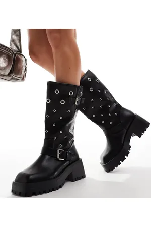 Raid Jaanvi biker knee boots with eyelets in black