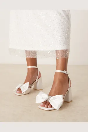 Be Mine Tisca high block heeled sandals with bow in satin ivory-White