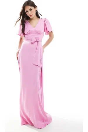 Maids to Measure Bridesmaid flutter sleeve maxi dress in -Pink
