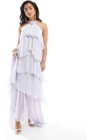 VERO MODA Felicia halter neck tiered maxi dress with corsage detail in -Purple