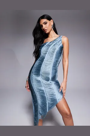 ASOS One shoulder fringe draped mini dress in