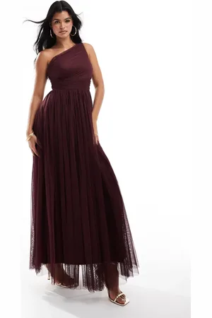 Lace & Beads Bridesmaid one shoulder tulle maxi dress in -Purple