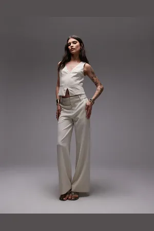 Nialaya Sage linen look wide leg pants in -Neutral