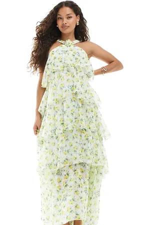 VERO MODA Felicia halter neck tiered maxi dress with corsage detail in -Yellow
