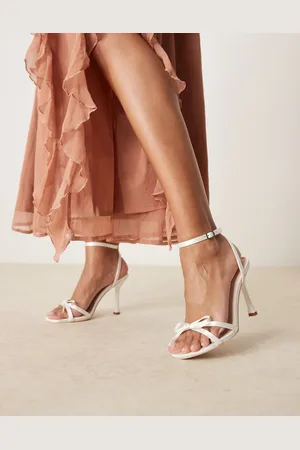 Be Mine Sharly heeled sandals with bow detail in satin ivory-White