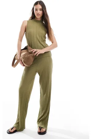 VERO MODA Plisse pants in khaki (part of a set)-Green