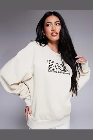 EA7 Armani sweatshirt with central logo in cream-White