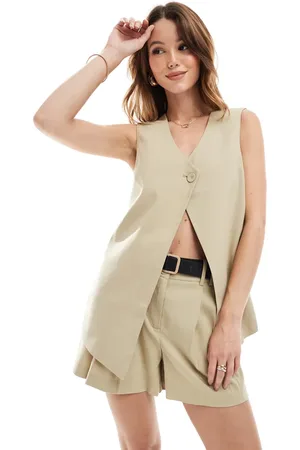 VERO MODA Longline tailored waistcoat in beige (part of a set)-Neutral