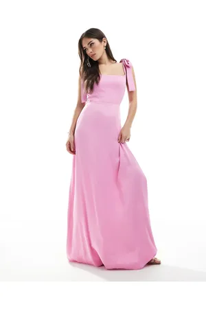 Maids to Measure Bridesmaid tie shoulder maxi dress in -Pink