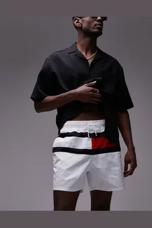 Tommy Hilfiger Drawstring large flag swim shorts in white
