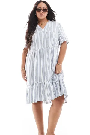 ONLY Linen mix v-neck mini dress in stripes
