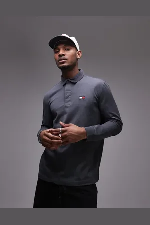 Tommy Hilfiger Rugby top with cord collar in dark grey-Black