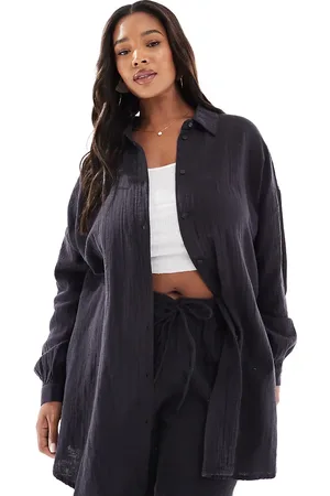 ONLY Long sleeve cheesecloth shirt in charcoal (Part of a set)-Grey