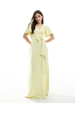 Maids to Measure Bridesmaid flutter sleeve maxi dress in -Yellow