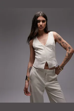 Nialaya Jordan linen look waistcoat in -Neutral