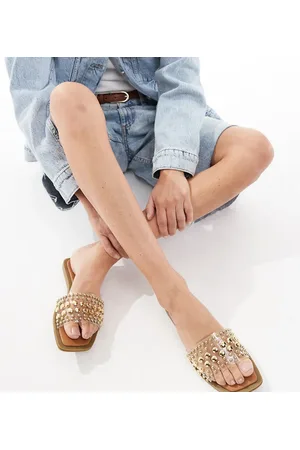 SEQWL SEQWL Honeysuckle Wide Fit flat sandals with studded strap in