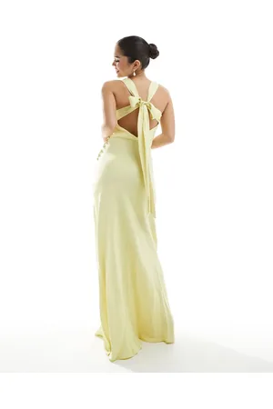 Maids to Measure Bridesmaid high neck maxi dress with tie back in -Yellow