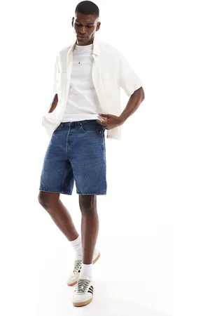 Only & Sons Edge straight fit denim shorts in dark blue wash-Navy