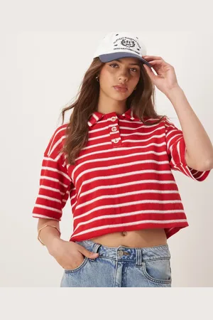 ASOS Boxy short sleeve polo top in red -Multi