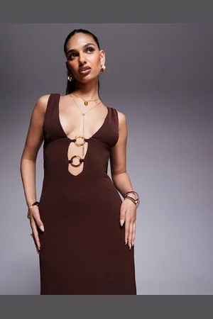 Princess Polly Plunge neck ring detail maxi dress in -Brown