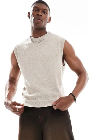 Bershka Knitted rustic singlet in beige