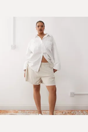 Noisy May Linen mix shorts in oatmeal-Neutral