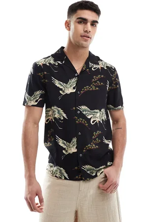 French Connection French Connection short sleeve revere shirt in navy bird print