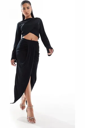 In The Style X Georgia Louise double layered slinky wrap drape detail maxi skirt in (part of a set)