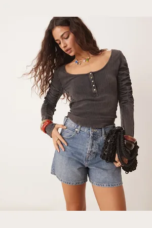 Free People Tippi clean denim shorts in mid wash -White