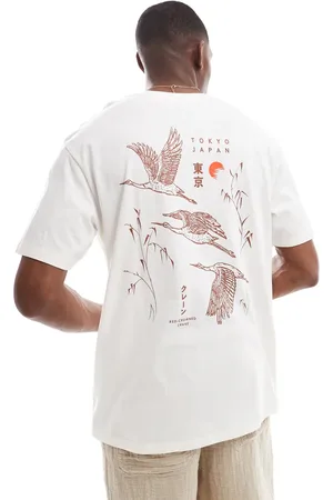 JACK & JONES Oversized t-shirt with crane print in cream-White